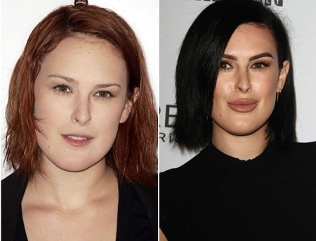 A before and after picture of Rumer Willis.